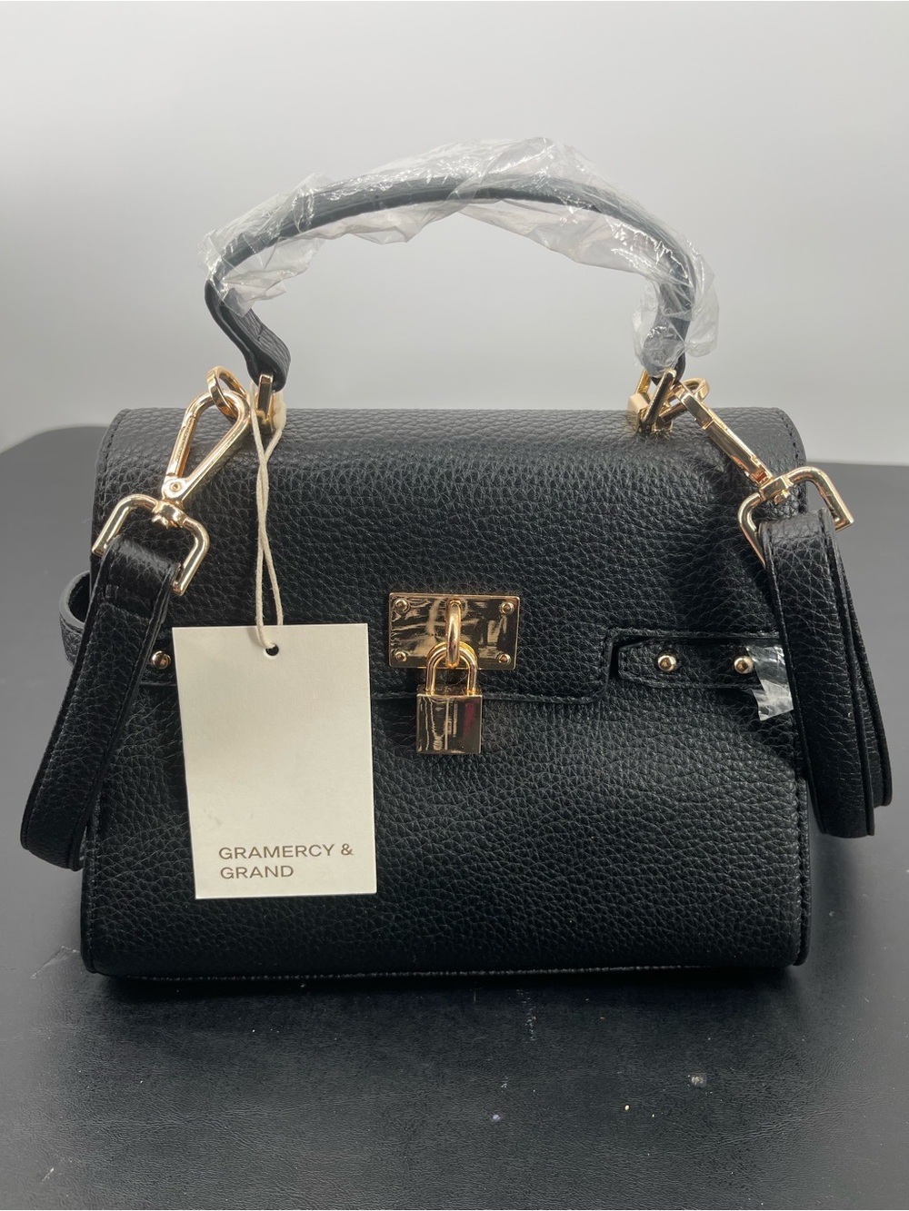 ⭐️Black Pebble Leather Top-Handle Satchel with Gold Lock
